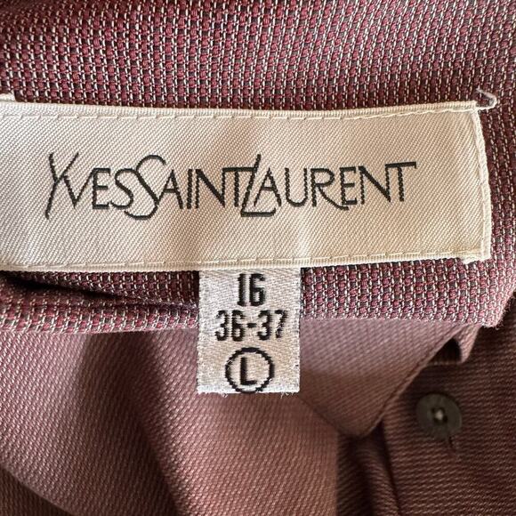 YSL Yves Saint Laurent Long Sleeve Button Up Men’s Dress Shirt Large Burgundy - Picture 6 of 7